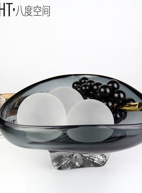 意式轻奢样板房客厅茶几装饰品摆件家用玻璃果盘果篮艺Z术创意摆
