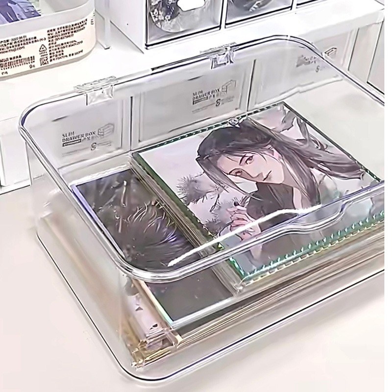 色纸收纳盒防尘桌面镭射票展示吧唧徽章明星片动漫W周边谷子置物