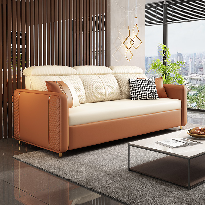 轻奢奶油系小户型沙发床坐卧多功能客厅折叠两用储V物科技布沙发