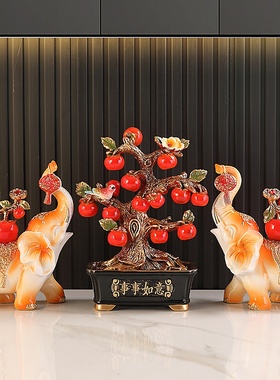 新中式乔迁新居送礼品q事事如意柿子大象摆件玄关酒柜电视柜装饰