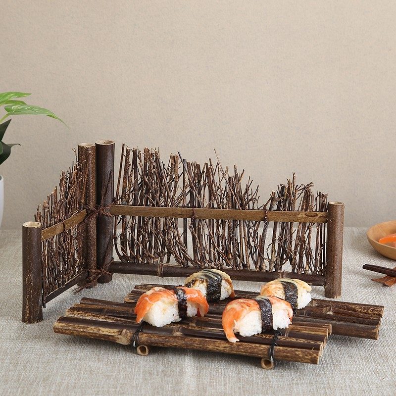 复古竹制竹篱笆竹k丝料理刺身装饰摆设摆盘寿司装饰套件竹制品摆