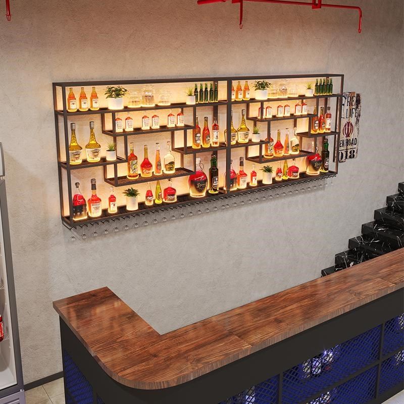 酒架置物架壁挂红酒展示柜u酒吧吧台酒柜墙上挂杯餐厅饭店铁艺定