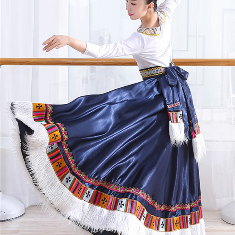 23新款艺考藏族舞蹈课堂练习裙半裙藏族水袖演出服上衣练功大摆裙