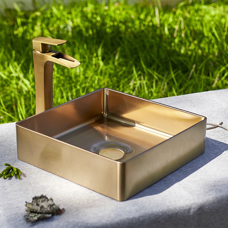 新中式别墅庭院仿古不锈钢v台上盆户外洗手盆酒店民宿卫生间洗脸
