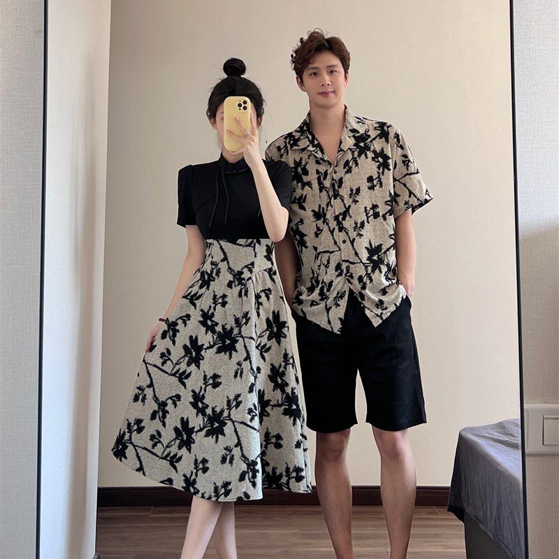 中国风情侣装夏季小众设计感韩版潮流显瘦改良新中式旗袍一裙一衣