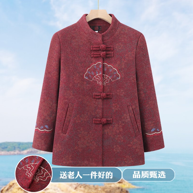 新品春秋外套奶奶装大码宽松上衣60岁70中老年盘扣民族风老人衣服