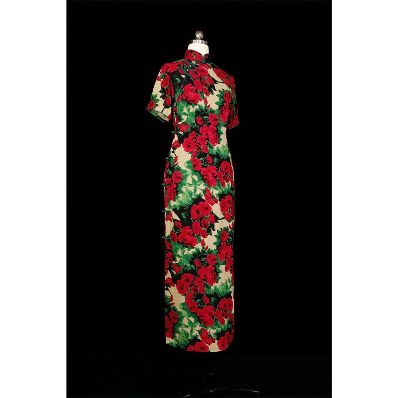 旧事古法旗袍/蔷薇恋/全盘扣无省修身连肩三分袖绵绸