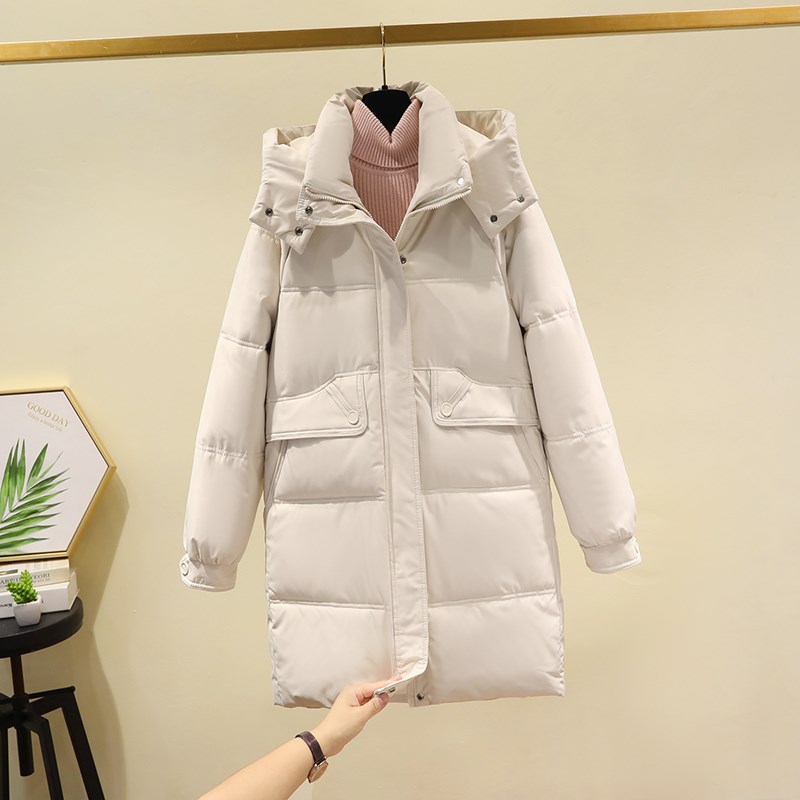 羽绒棉服女中长款2024新款韩版宽松棉袄冬季小个子连帽棉衣厚外套