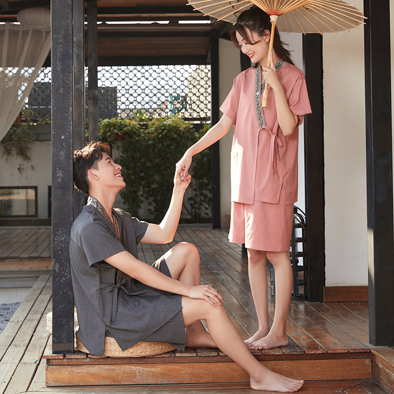 苎麻汗蒸服女款男款q浴服盐蒸桑拿服温泉酒店洗浴客人大码