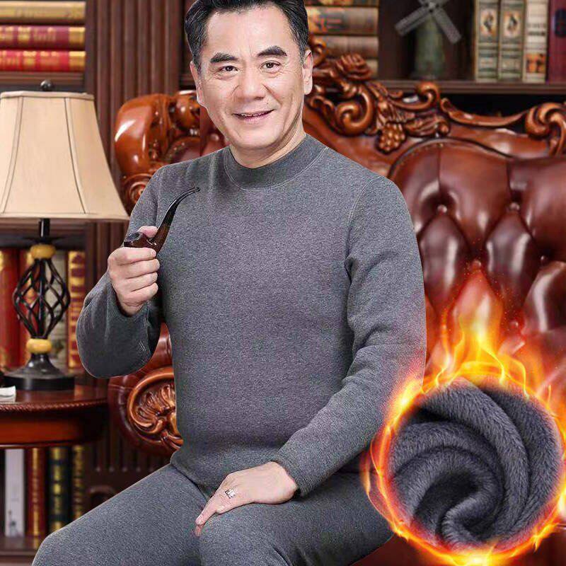 中老年发热衣裤男秋冬季爸爸秋衣卫生裤爷爷加绒加厚老人打底衫