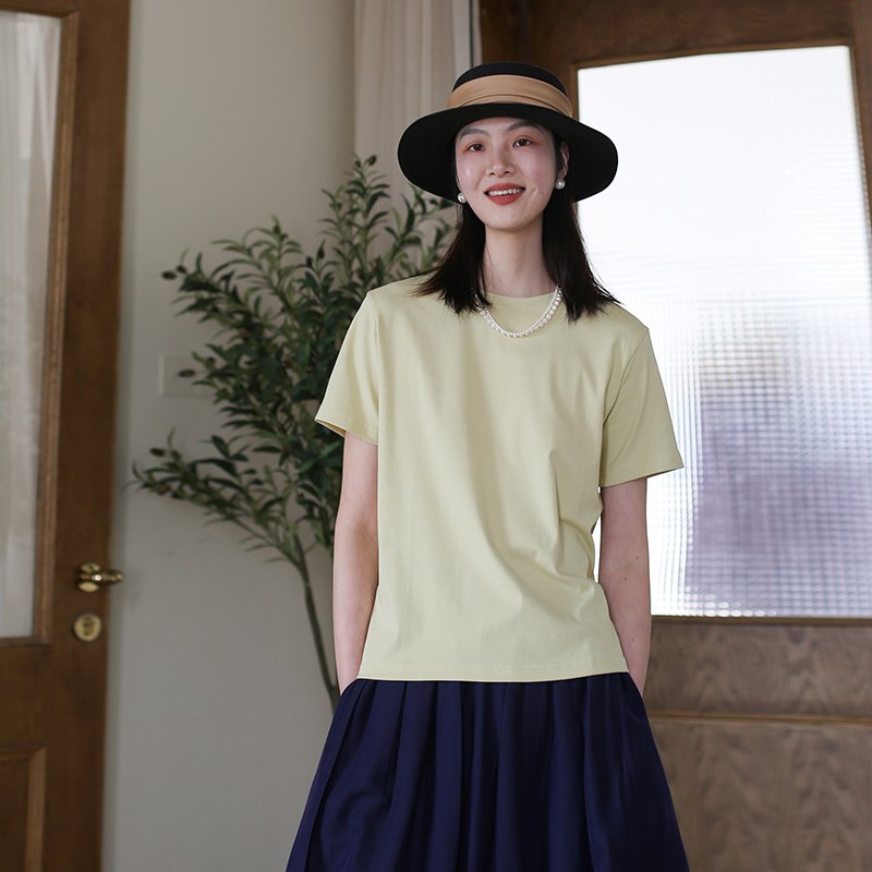 2025夏季新款上衣 纯色套头文艺纯棉短袖通勤简约显瘦百搭女士t恤