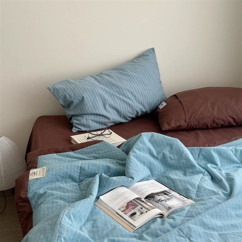 蓝色条纹紫色l全棉夏被可机洗凉被空调被四件套