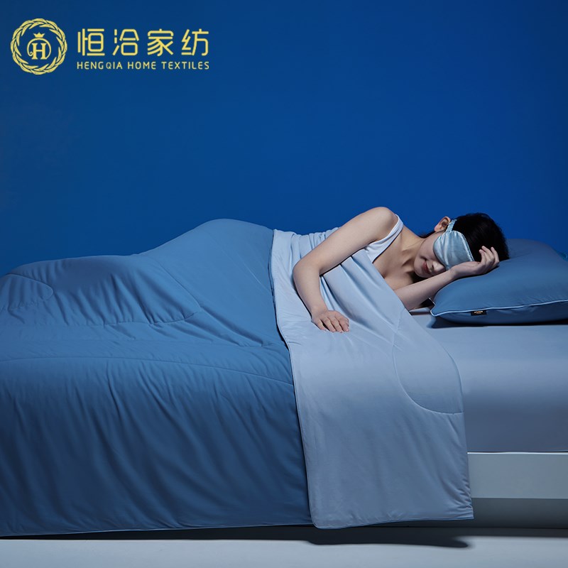 夏季丝滑轻薄可水洗凉感r单独夏凉被简约纯色双拼裸睡空调被蓝紫