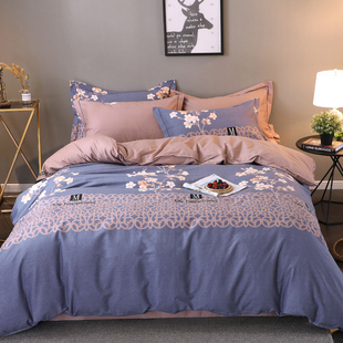 加厚磨毛全棉四件套180X220 220x240双人2米V床被套三件套秋冬