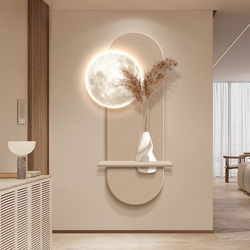 侘寂风玄关装饰画极简约现代高级感壁画J灯入户正对门走廊过道挂