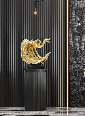 招财水花抽象雕塑玄关装饰品x客厅落地摆件样板间软装酒店大堂摆