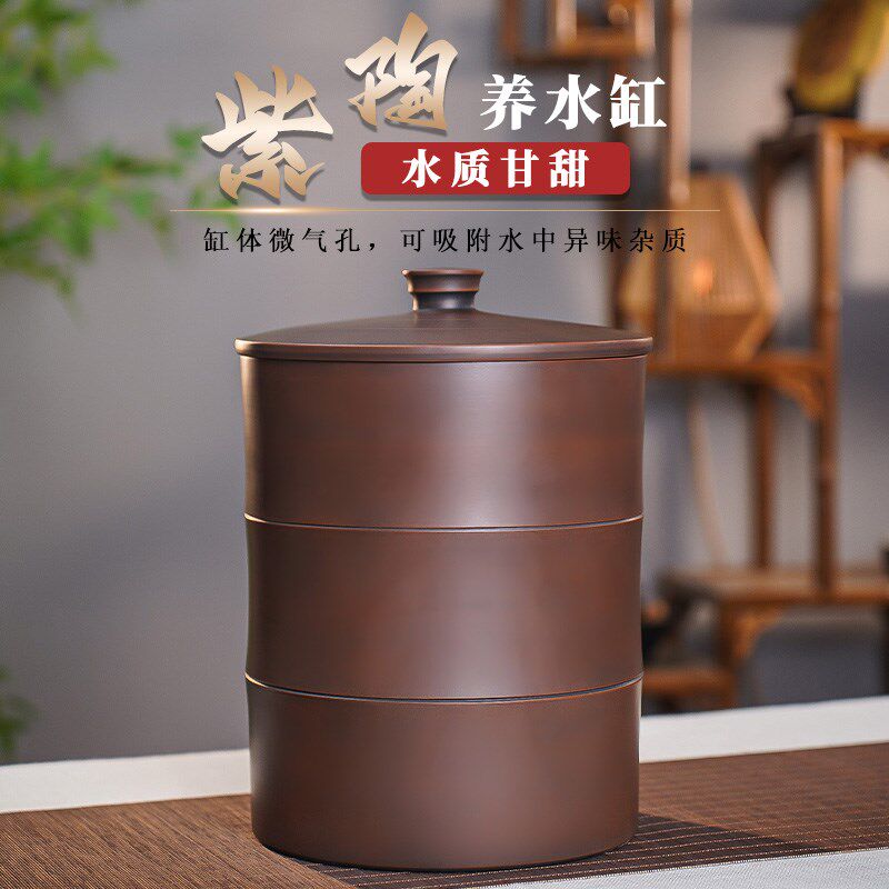 滇匠云南建水紫陶水缸家用储水用陶瓷桶带盖老式抽水茶道装纯净水