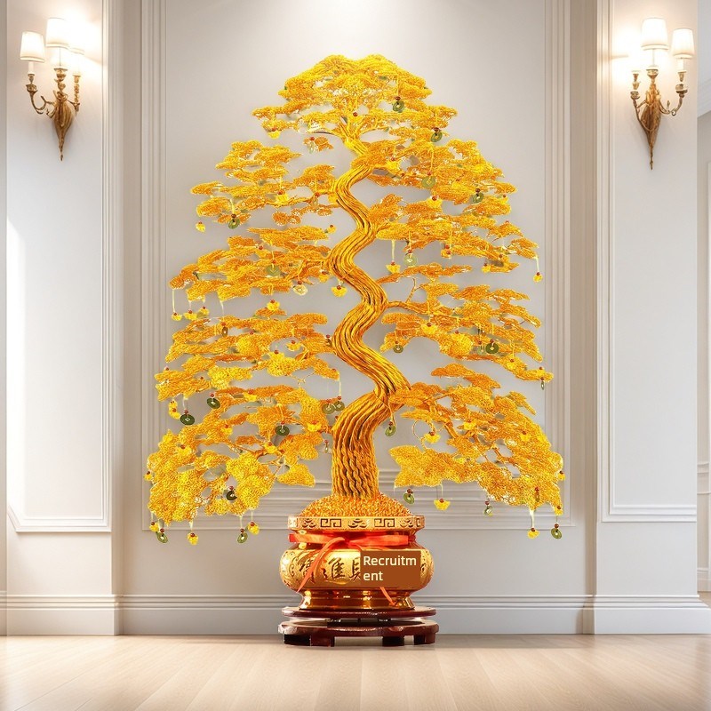 采购产品中国风钱树装饰品,钱树,铜线,G铝线,手编织乔迁之喜钱树