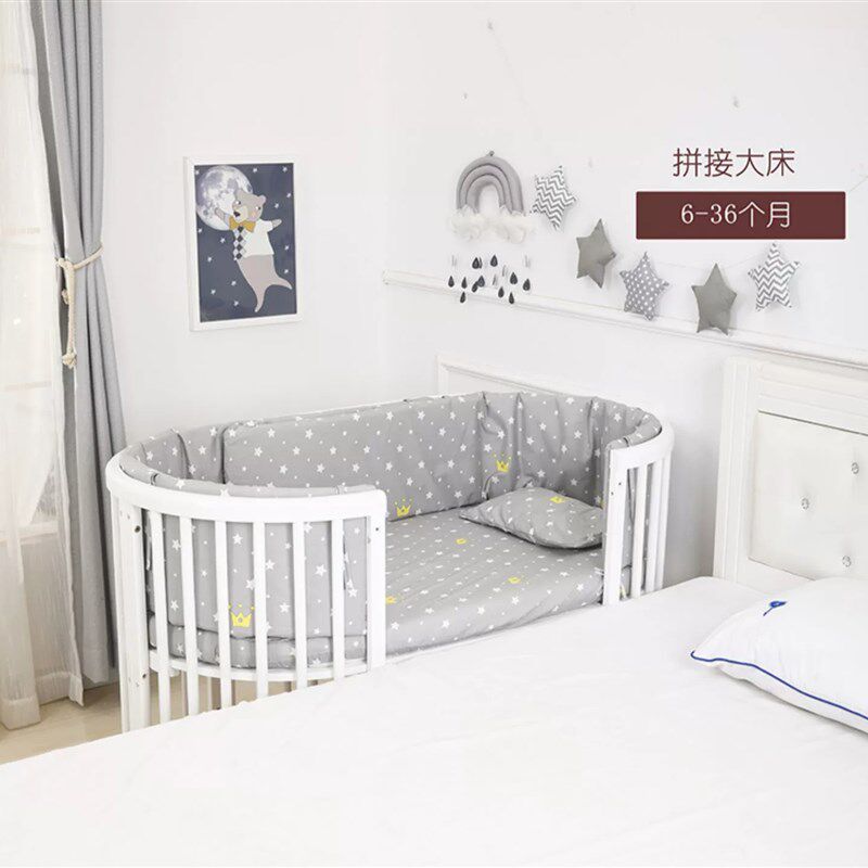 新生儿婴儿床宝宝摇篮床拼接大床多功能可移动实R木床欧式网红圆