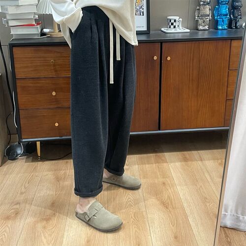 大码女装高级感毛呢直筒休闲裤春秋新款胖mm高腰宽松显瘦遮肉卫裤