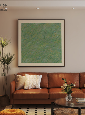现代简约绿色抽象草地小r众客厅玄关装饰画卧室背景墙壁画方型挂