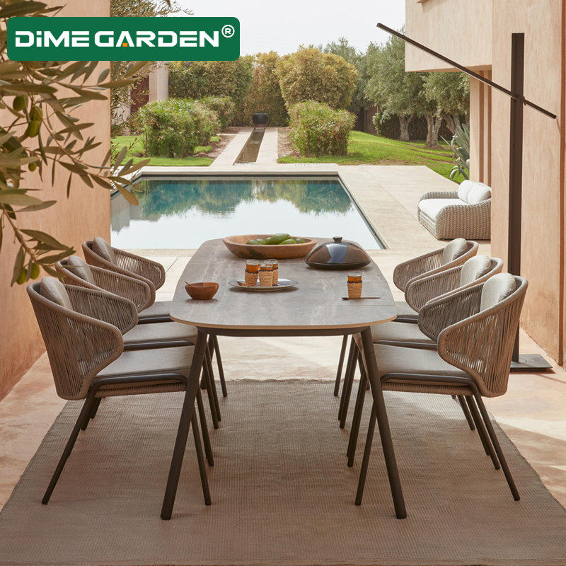 北欧户外桌椅家具设计师休闲编藤餐桌组合别墅乡村室外庭院样板房