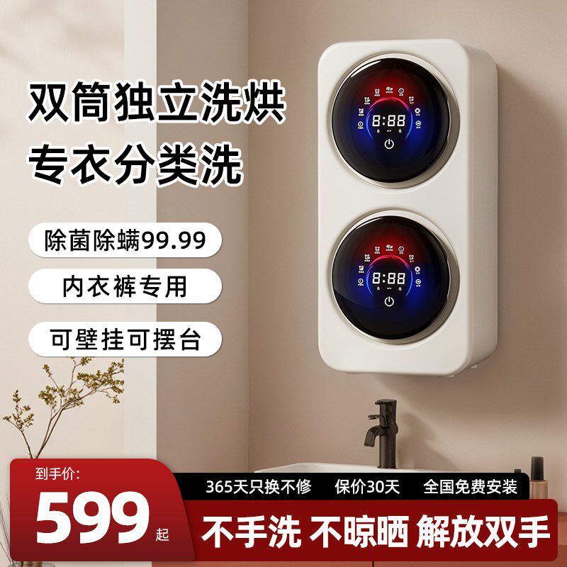 内衣裤洗衣机洗脱烘一体小型滚筒全自动双舱仓迷你袜子壁挂专用机