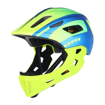 2022新款带尾k灯自行车骑行儿童头盔男女轮滑可拆卸下巴儿童全盔