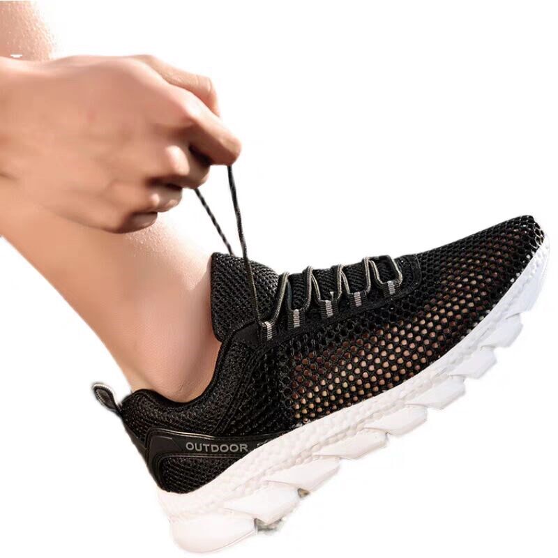 夏季新款凉鞋男鞋运动网鞋单网面镂空H透气鞋底有洞带孔溯溪汗脚