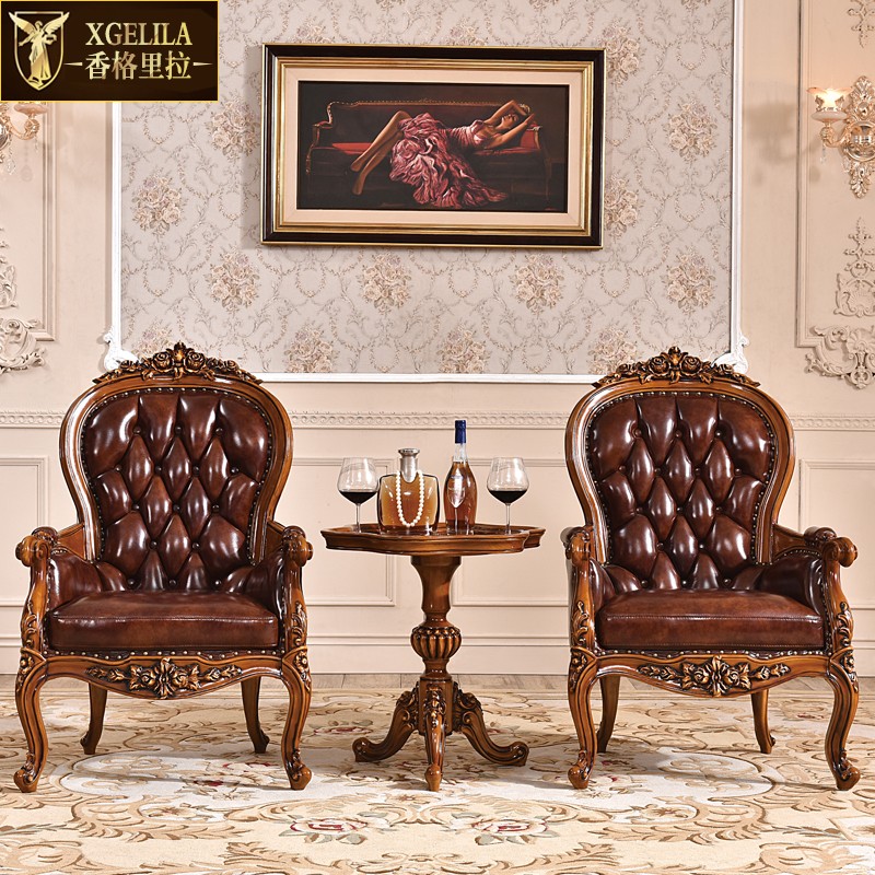 香格里拉家具 全实木欧式休闲椅单人沙发椅会客椅别.墅阳台家具