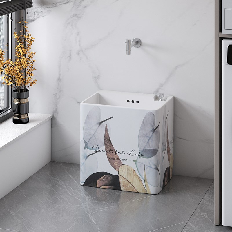 阳台北欧小户型洗k拖布池家用迷你小号拖把池卫生间陶瓷墩布洗槽