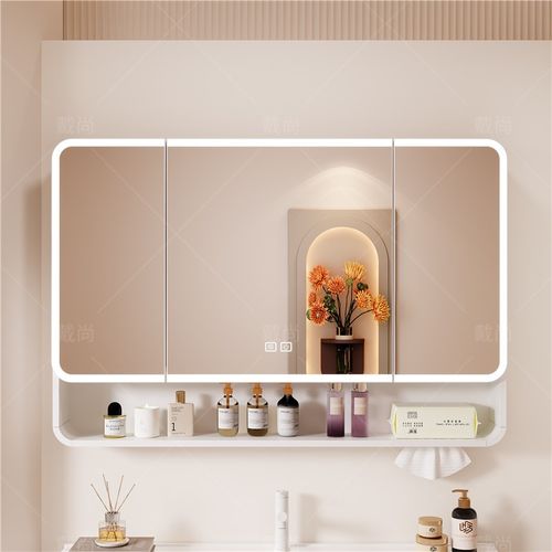 太空铝加高加厚圆弧浴r室镜柜智能镜带灯卫生间挂墙式美妆储物柜