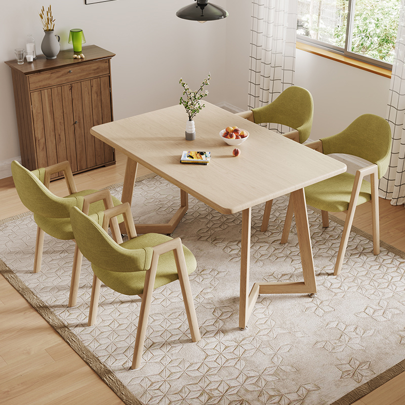 北欧餐桌家用小户型原木风v4人6餐桌椅组合简约一桌六椅长方形