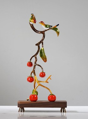 新中式如意柿子喜鹊摆件客u厅玄关电视柜酒柜乔迁珐琅彩装饰品送