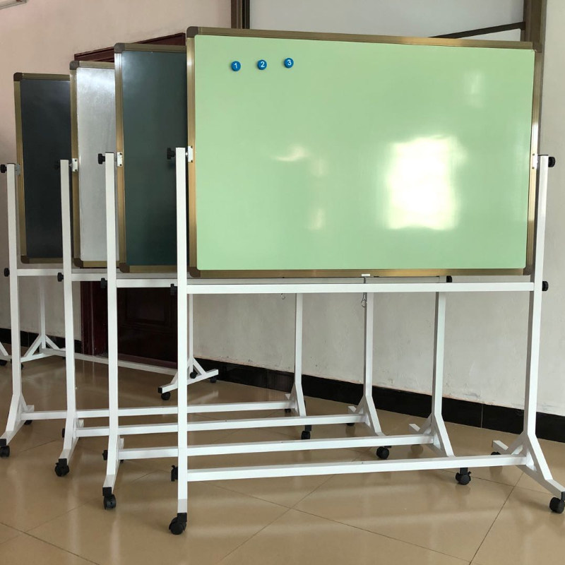 学校教室培训班不锈钢移动黑板滑轮支架J式双面翻转磁性办公绿白