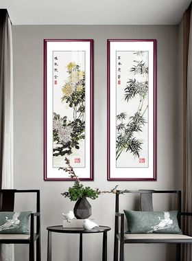 梅兰竹菊国画g中式客厅装饰画四条屏花鸟挂画中国风办公室四联壁
