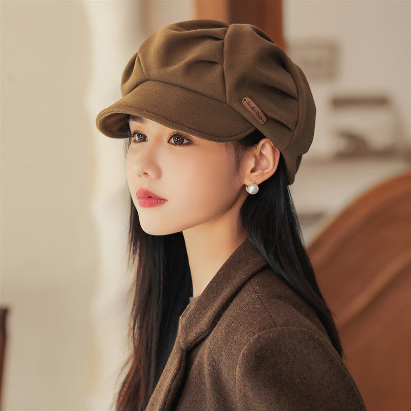 新款高级感百搭美拉德色系云朵帽2024秋冬保暖鸭舌帽子女士八角帽