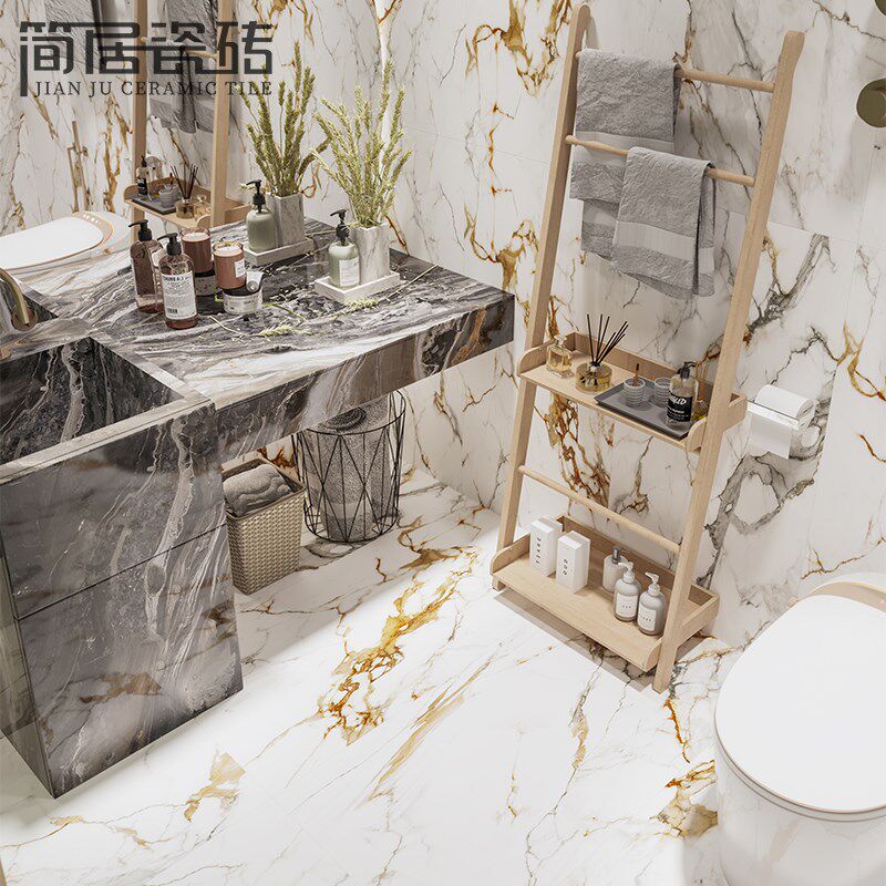 法式风鱼肚金柔光白色大理石纹瓷砖客厅卫生间厨房地砖墙砖大板