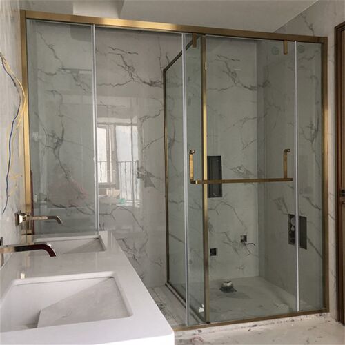 金色拉丝金不锈钢推拉门开门隔断屏风马桶淋浴房钢化玻璃干湿分区