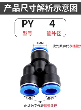 TPM朝日气动快速塑胶气管接头Y型等径三通PY-4,6,8,10,14,PW12-16