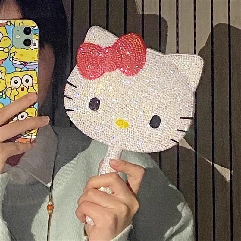 helloKitty满钻镜子DIY材料包贴钻手持镜子手工贴改造镶钻石镜子