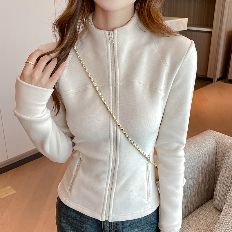 摇粒绒立领加绒卫衣外套女春秋款2024秋冬季新款修身冲锋衣内胆