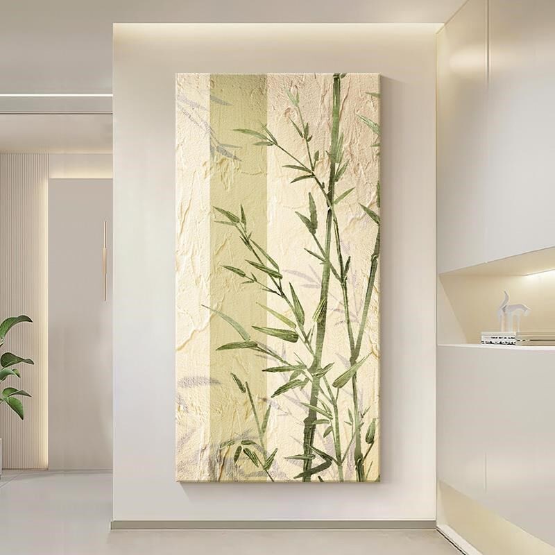竹子入户门正对墙挂画走廊过道新中式装饰画进门玄关无框奶油风