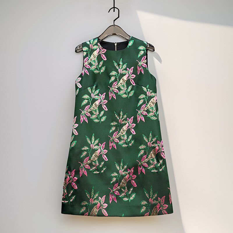 高级感轻奢新中式背心裙夏季女装重工钉珠烫金刺绣花小个子连衣裙