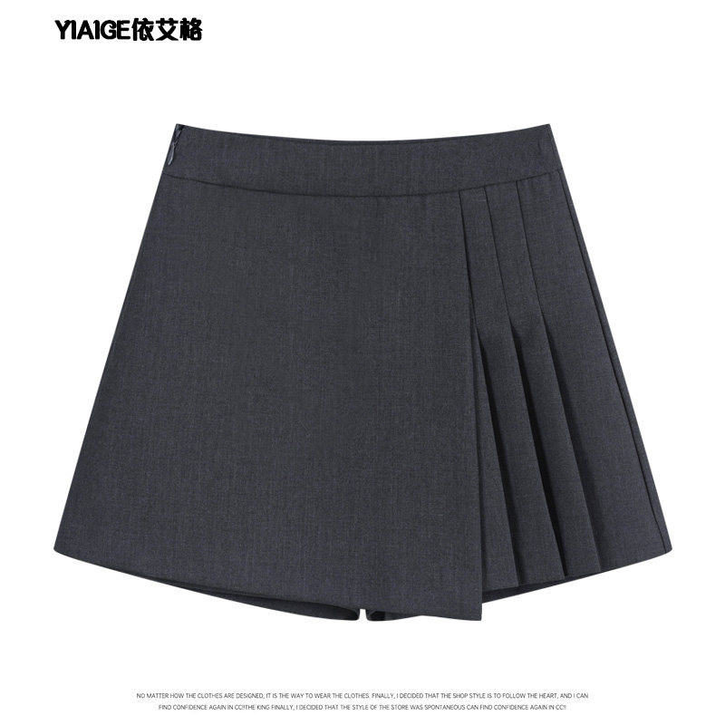 夏季不规则灰色西装半身裙女2025新款小个子通勤高腰A字百褶裙裤