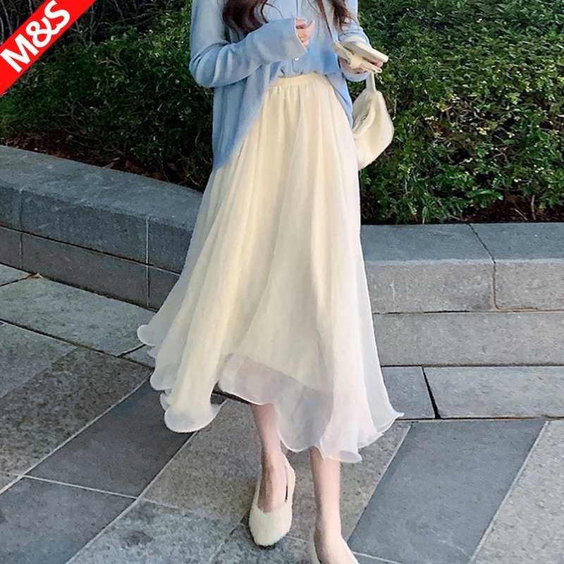 白色纱裙女温柔小个子2025新款不规则a字仙女网纱半身裙鱼尾长裙