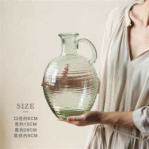 钟玻璃花瓶新f花器2021醉口单耳绿色透明木插花摆件客厅吊马细餐z
