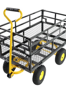 双层加高黑+f黄色 围栏摆摊四轮拖车折叠拉货车网车搬运车运货车