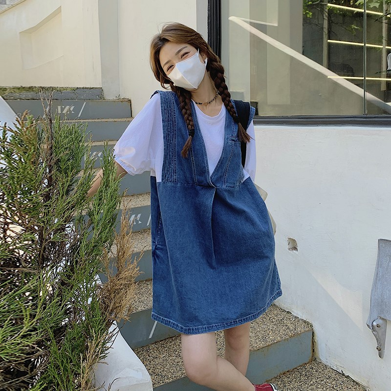 假两件拼接牛仔连衣裙女夏2025新款小个子小众休闲减龄大码背带裙