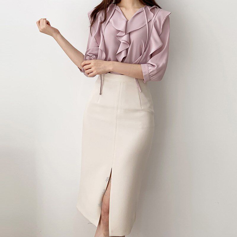 夏新款半身裙前开叉一步裙休闲中长裙包臀高腰西装裙不规则女裙子